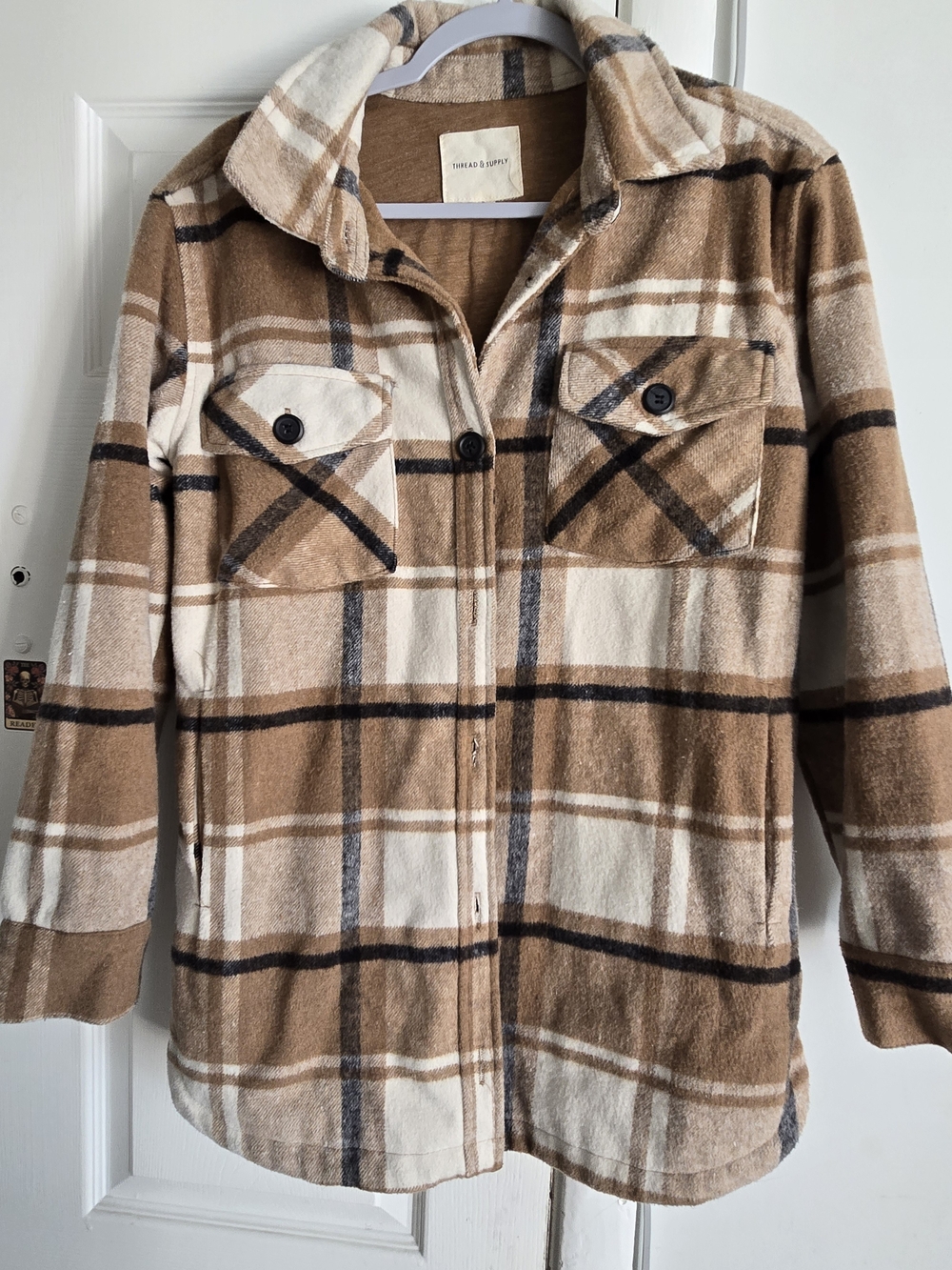 Thread & Supply Brown and Cream Plaid Shirt Jacket
